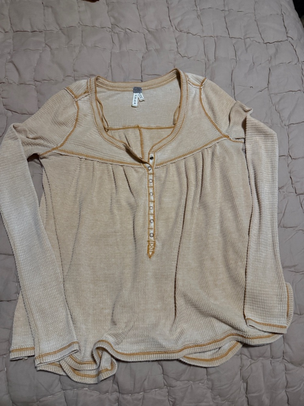 We The Free Cream Waffle Knit Long Sleeve Henley